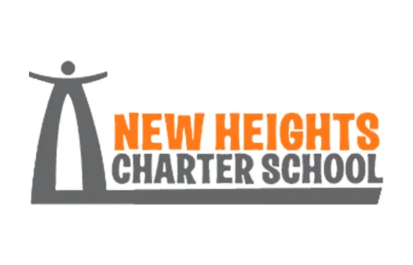 grey and orange New Heights Charter School logo