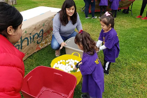 students working with kids