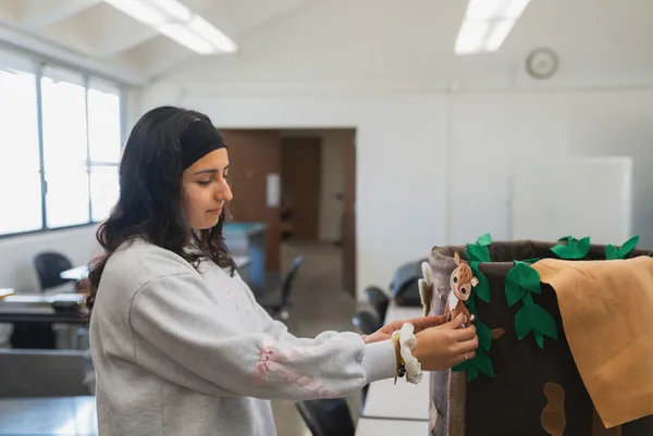 A student working on a crafts project