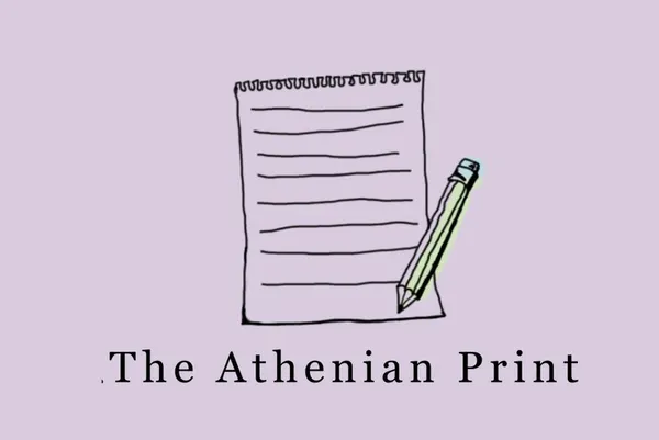 Athenian Print title underneath an icon of a notepad and pencil on a light purple background