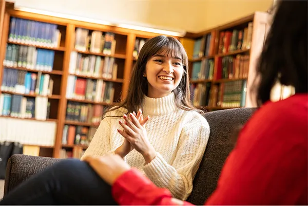 Student in library talking