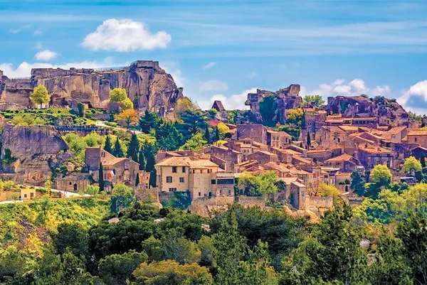 mountains of Provence, France with buildings built into it