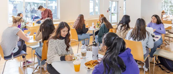 Students eating lunch in a dining hall