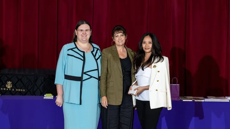 Professors Melanie Sava'17 and Lia Roberts with Stephanie Ahorro '26, recipient of two awards in the Department of History and Political Science.