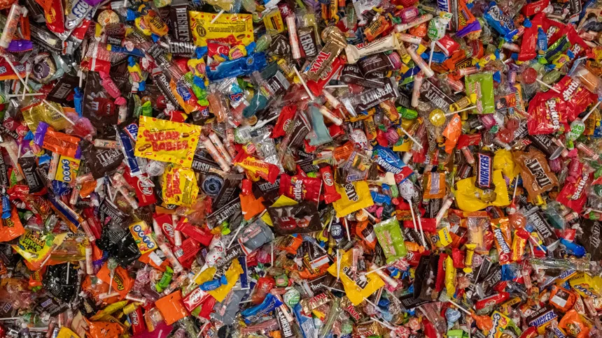 A pile of halloween candy